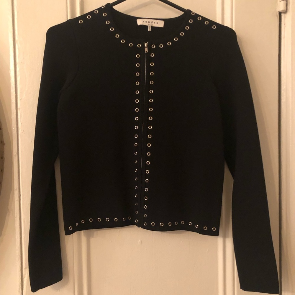 Sandro Black Jacket with Silver studded hardware S